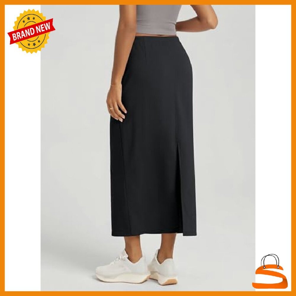 Cotton French Terry Midi Skirt with Pockets, Drawstring Waist, Back Split - Picture 3 of 7
